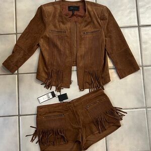 Suede Fringe Jacket by BCBG, suede shorts are NWT, jacket does not have tags.